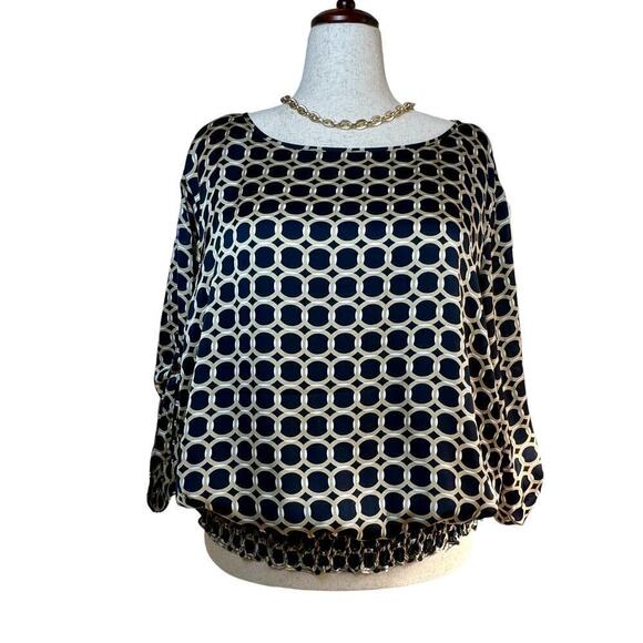 Michael Kors Navy/Gold Chain Link Blouse, Size 3X - Picture 1 of 10